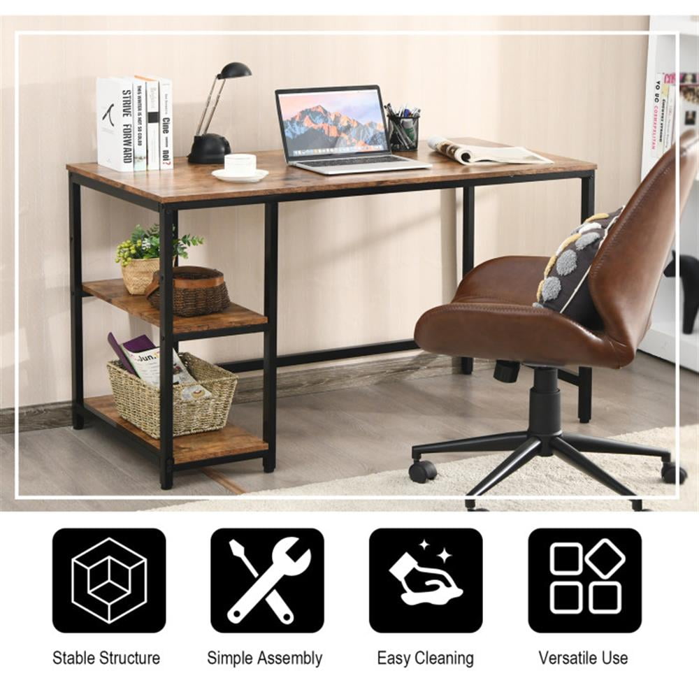 Demi Bonn 55" Computer Desk Office Study Table Workstation Home with Adjustable Shelf, Brown