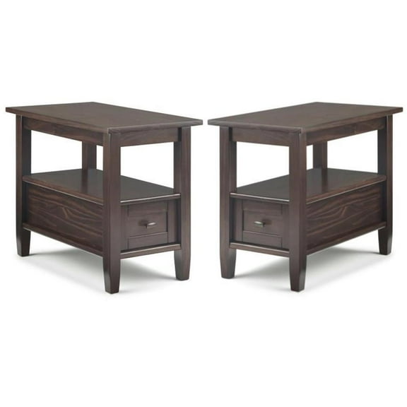 Home Square 2-Piece Wood 14" Rectangle Narrow Side Table Set in Tobacco Brown