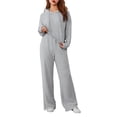 thumbnail image 1 of Gupgi Women Solid Color Tracksuit 2 Piece Spring Ribbed Outfits Short Hoodies Loose Pants, 1 of 8