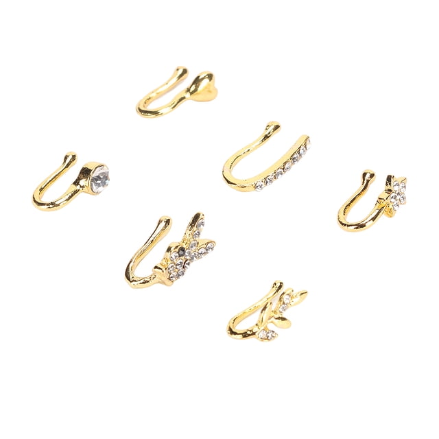 Adjustable, 6 Styles, Non Piercing Design, Stainless Steel & Zircon, Perfect Gifts - prosthetic NoseFaux Nose Piercing Set