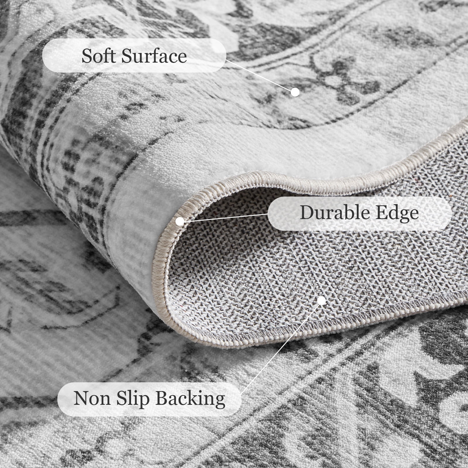 CHITOOMA 8'x10' Area Rugs for Living Room, Machine Washable Rugs Vintage Area Rug for Bedroom Dining Room Dorm Office with Non-Slip Backing, Stain Resistant Non-Shed Carpet