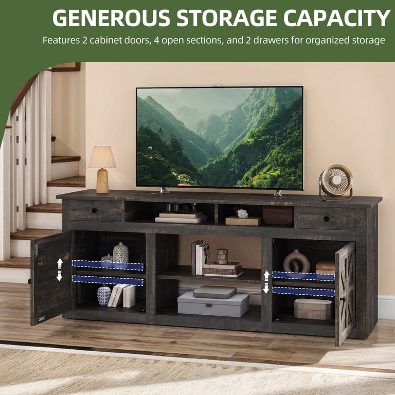 Uforic 70" Farmhouse TV Stand, Dark Rustic Oak photo 3