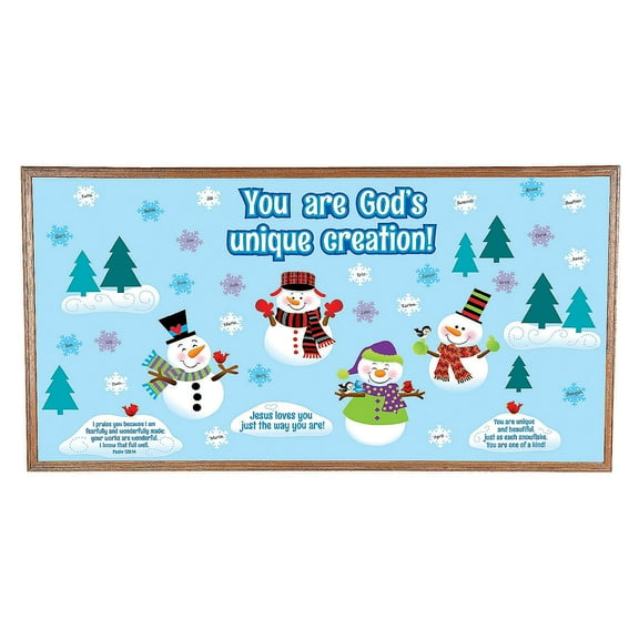 God Made Me Unique Snowman Bulletin Board Set, Educational, Christmas, 9 Pieces