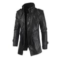 thumbnail image 3 of JURANMO Stand Collar Faux Leather Motorcycle Jacket with Armor for Men,Mens 2024 Trendy Mid-length Solid Color Artificial Leather Zipper Slim Fit Plus Size Jacket with Pockets, 3 of 3