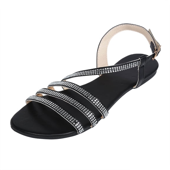 asdoklhq Sandals for Women Clearance Under $10,Women's Summer Rhinestone Buckle Strap Beach Open Toe Breathable Sandals Shoes