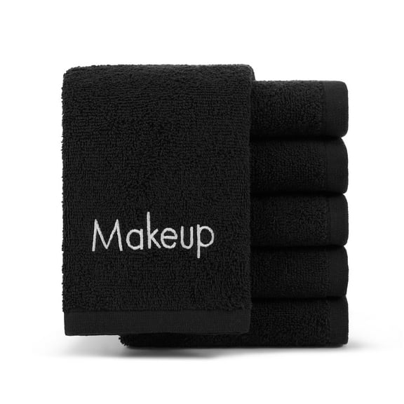 Arkwright Makeup Remover Wash Cloths - 100% Soft Cotton Face Towels - 11 x 17 in. - (6 Pack) Black