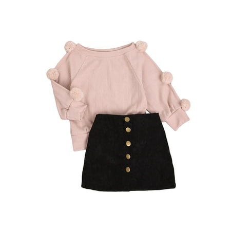 

GXFC Toddler Kids Baby Girl Skirt Set Long Sleeve Knitted Sweater Tops + Mini Pencil Skirts Fall Winter Outfit 2Pcs Clothes Set