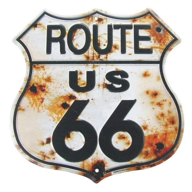 Rusty Highway Route 66 Tin Sign US Made Rustic Vintage Garage Bar Pub