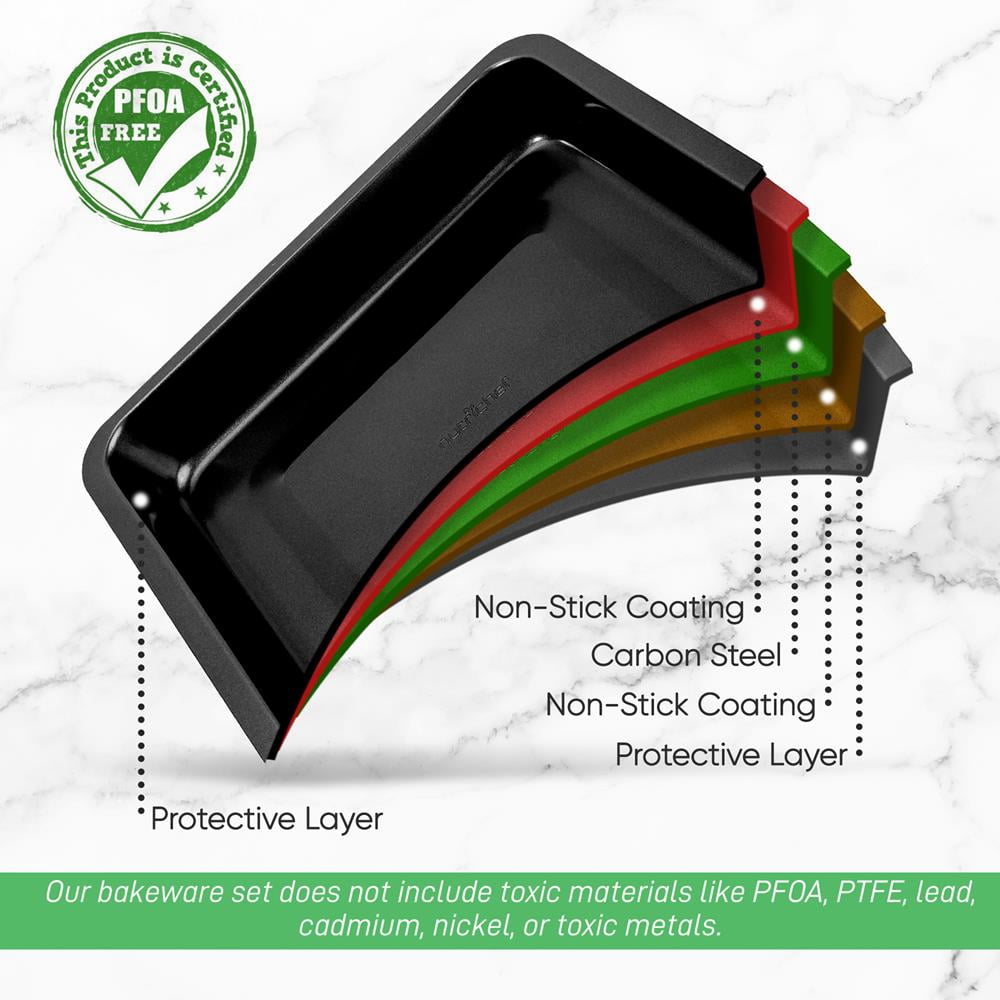 NutriChef Non-Stick Cake Square Deluxe Black Carbon Steel Pan, Quality Metal Bakeware for Cooking