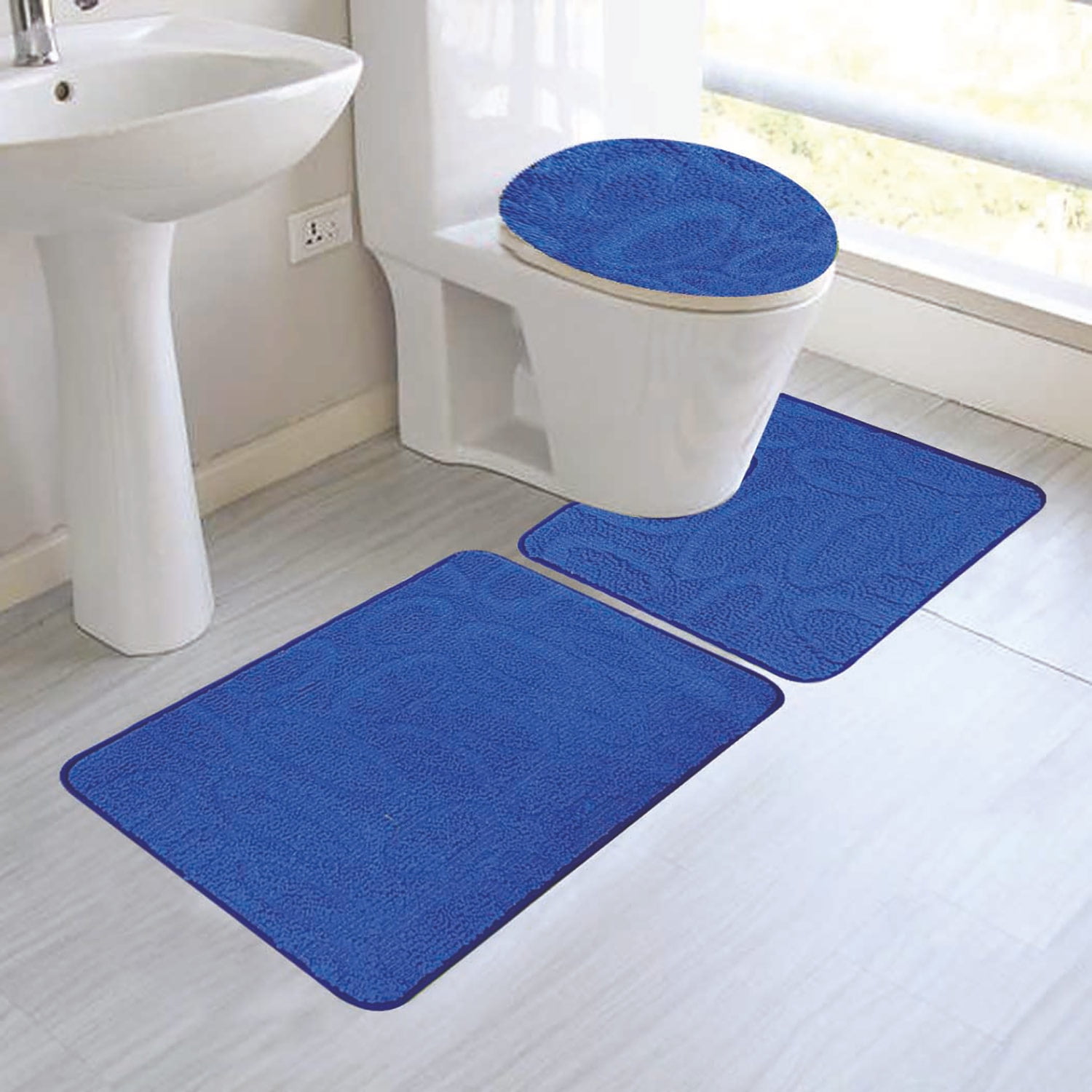 Margaret 3Piece Oversized Bathroom Rug Set, Oval Design, Navy