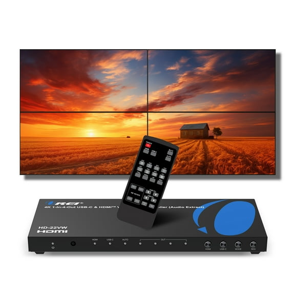 OREI 2x2 HDMI Video Wall Controller Processor Display Upto 1080p 60hz 2x1, 1x2, 1x3, 1x4 Supports 180 Degree Rotate RS-232 (HD-22VW)