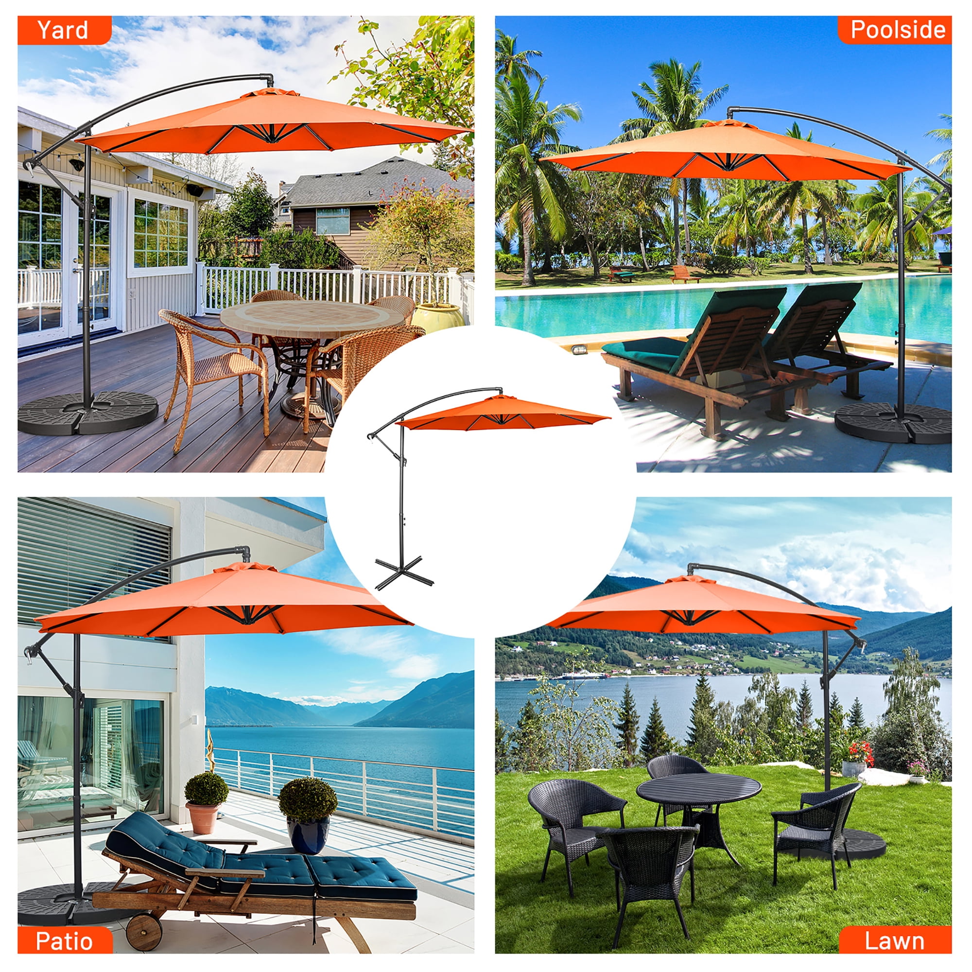 Costway  10 FT Patio Offset Umbrella w/8 Ribs Cross Base Tilt Orange