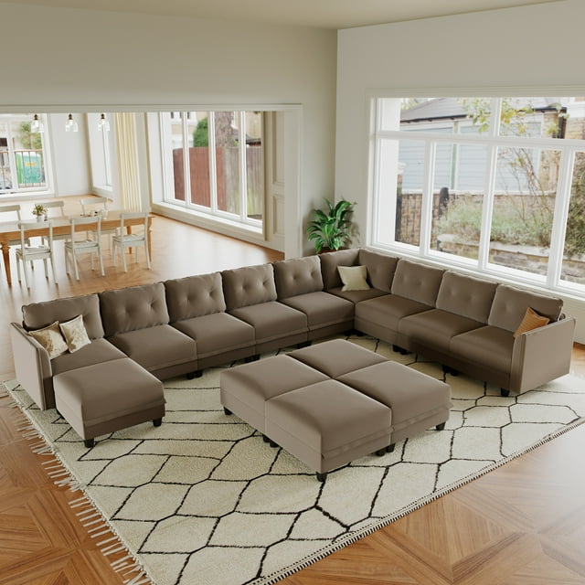 LLappuil Canapé Sectionnel Modulaire, Canapé Sectionnel Modulaire Surdimensionné 14 Places avec Rangement, Canapé en Velours Imperméable et Anti-Rayures pour Salon