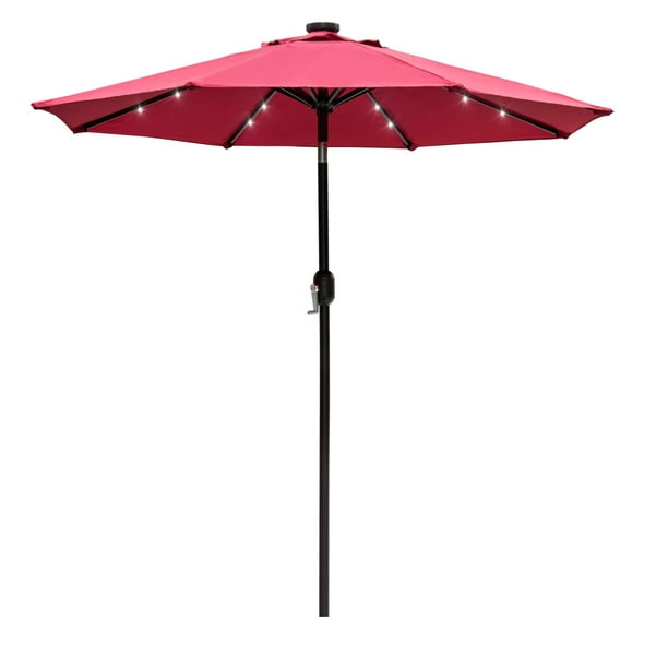 Sundale Outdoor 7 Ft Solar Powered 24 Led Lighted Patio Umbrella Table Market With Crank And Push On Tilt For Garden Deck Backyard Pool 8 Steel Ribs Polyester Canopy Red - How To Make A Patio Umbrella Canopy