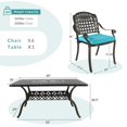 thumbnail image 6 of MEETWARM 7-Piece Outdoor Furniture Dining Set, All Weather Cast Aluminum Patio Garden Set with 6 Chairs, 6 Cushions, 1 Rectangular Table, 2" Umbrella Hole, Dark Bronze, Ocean Blue, 6 of 7