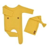 Krdevn Baby Photography Prop Footed Romper Button Overalls Hat Set