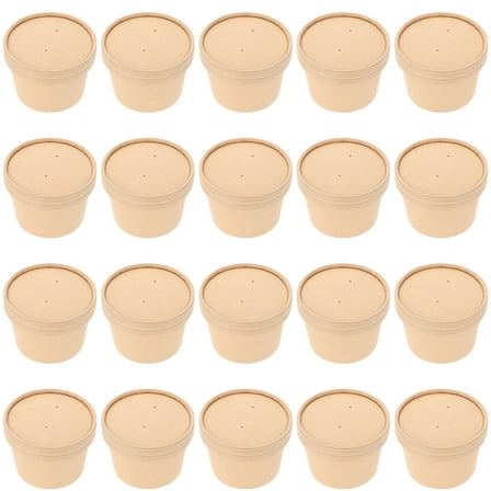 NICEXMAS 20Pcs Disposable Kraft Paper Bowls with Lids Convenient for Takeaway and Food Storage Light Brown
