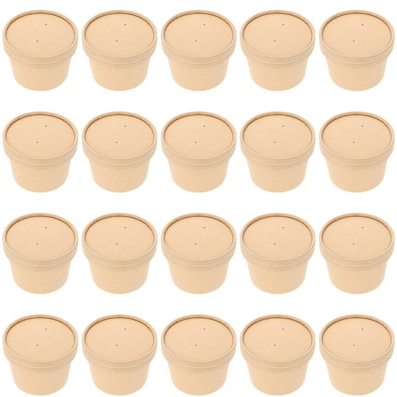 NICEXMAS 20Pcs Disposable Kraft Paper Bowls with Lids Convenient for Takeaway and Food Storage Light Brown