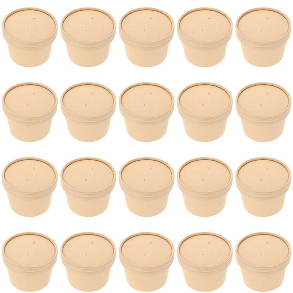 20pcs Bowls de papel de kraft desechables para llevar Tazones de embalaje para llevar Tazones de sopa portátiles