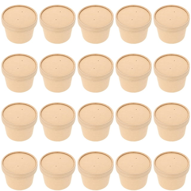 20pcs Bowls de papel de kraft desechables para llevar Tazones de embalaje para llevar Tazones de sopa portátiles