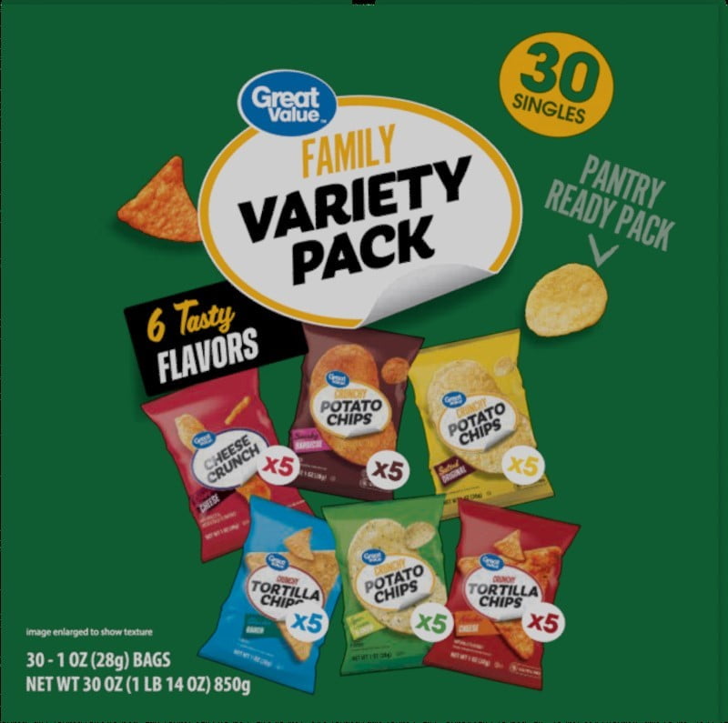 Great Value Family Variety Chips Pack, 30 Count, 1 oz