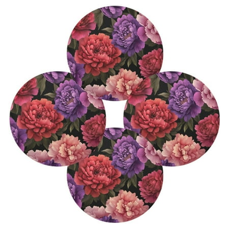 

WOBOGO Lush Peonies Round Placemats Set of 4 Heat Resistant Washable Kitchen Table Decorations 15.4in
