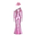 thumbnail image 3 of RUNQHUI Kids Girls Metallic Ruffle Flared Jumpsuit with Hat Set Fringed Performance Disco Dance Outfit Pink 14, 3 of 6