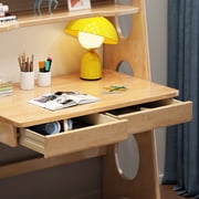 BALANBO Kid's Desk Kid's Table and Chair Set with Drawers and Bookshelf Wooden Kid's Media Desk Student Learning Computer Workstation and Writing Desk (Natural)