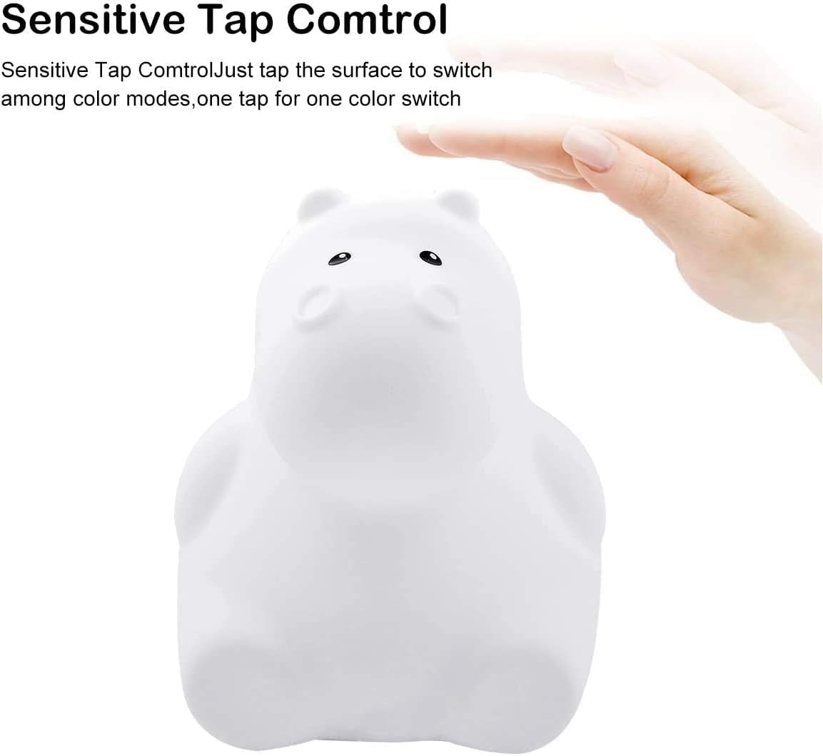 Night Light for Kids, 9 Colors, Baby Night Light, Rechargeable Bedside Lamp with Remote Control, Dimmable, Kindergarten Lamp, Sleep Lamp - Hippopotamus