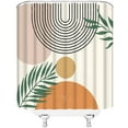 thumbnail image 3 of Mid Century Abstract Shower Curtain Boho Arch Sun Leaves Beige Modern Line Art Minimalistic Fabric Bathroom Curtains Decor Set with Hook (84" Wx72 H), 3 of 3