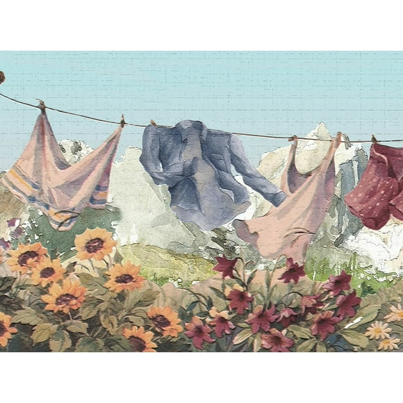 Dundee Deco's Peel and Stick Wallpaper Border - Country Blue Red Washing line Wall Border Retro Design, 15 ft x 7 in (4.57m x 17.78cm), Self Adhesive