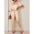 thumbnail image 6 of DAKIMOE Womens Silk Satin Pajama Sets Short Sleeve Pjs V Neck Pajamas for Women with Long Pant S to XL, 6 of 9