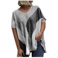 thumbnail image 1 of Bigersell T-Shirts Amples pour Femmes Hauts Unis Col en V Été Décontracté Manches Courtes Plus Muscle Col Rond Manches Courtes Style Boho B22761, Gris TG, 1 of 8