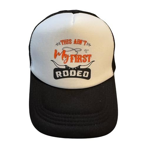 Popfizzy Not My First Rodeo Hat for Men and Women, Country Rodeo Trucker Hat, Funny Cowboy Trucker Hats First Rodeo, Black