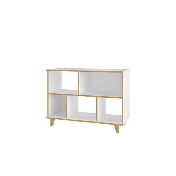 Minetta Low Bookcase Color White Finish, Mid Century Modern Low Bookcase