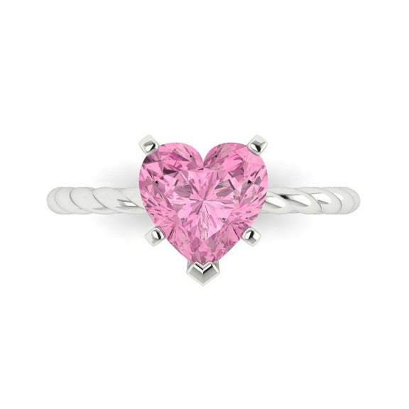 Solitaire Engagement Ring for Women - 2ct Simulated Pink Diamond in 14K White Gold Promise Ring