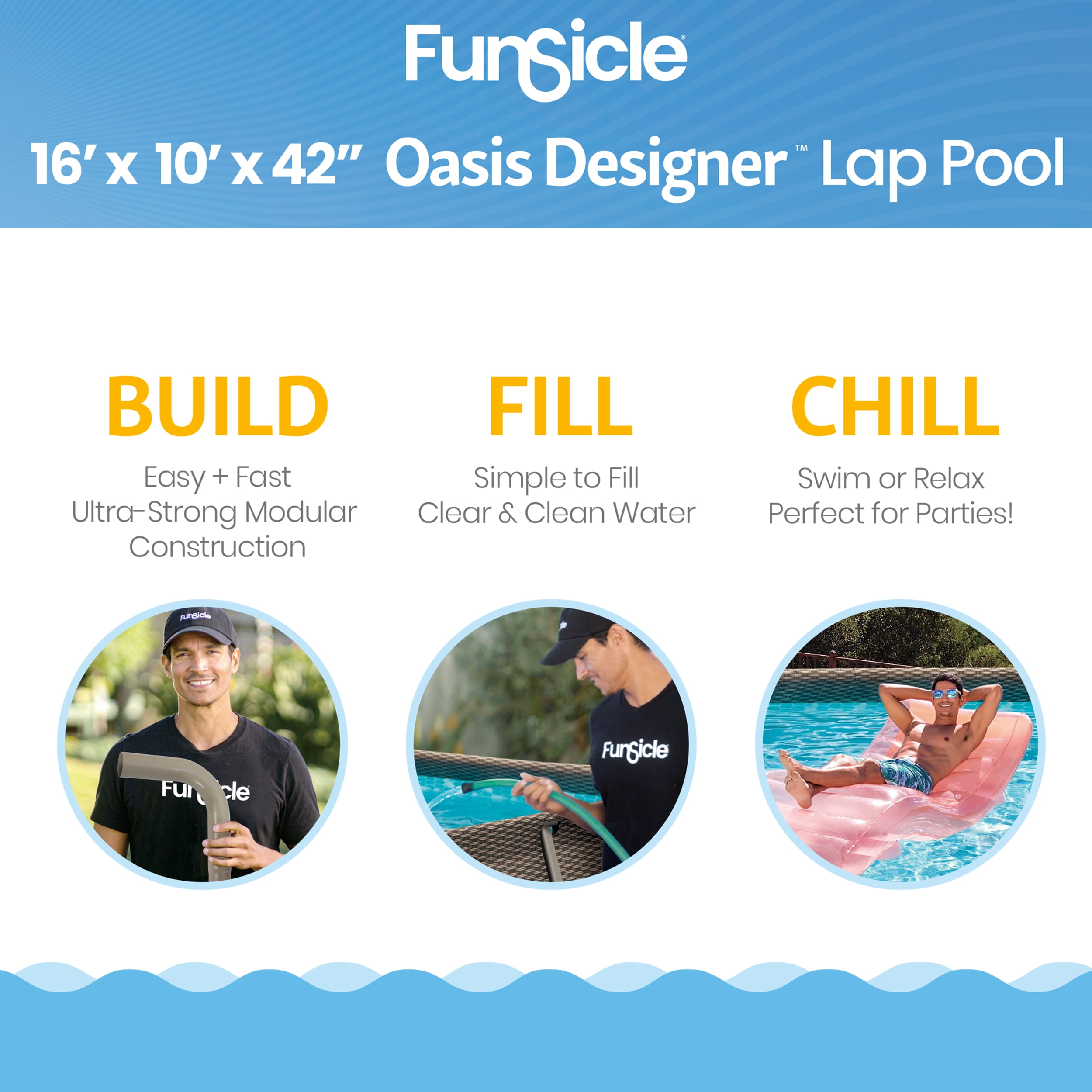 Funsicle Oasis Designer Lap 16' x 10' x 42'' Rectangular Above