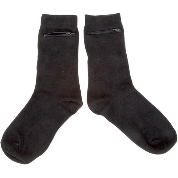 Men’s Black Dress Socks w/ Hidden Zipper Pocket – 2 Pairs, Size 7-12
