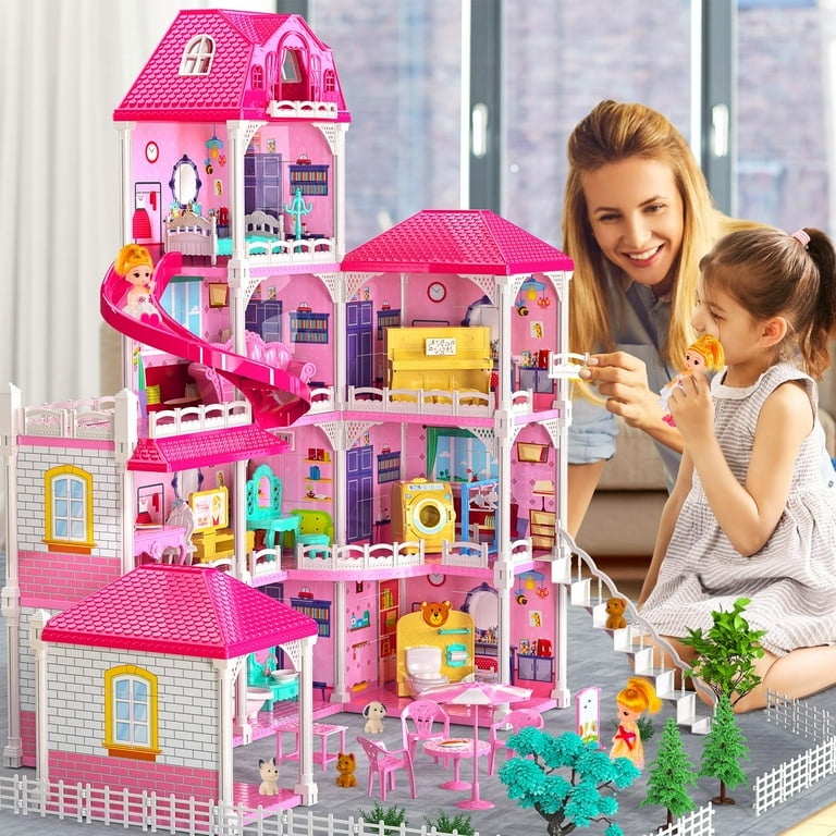 Cuopluber Dollhouse for Girls, Stories 10 Rooms, Pink Playhouse