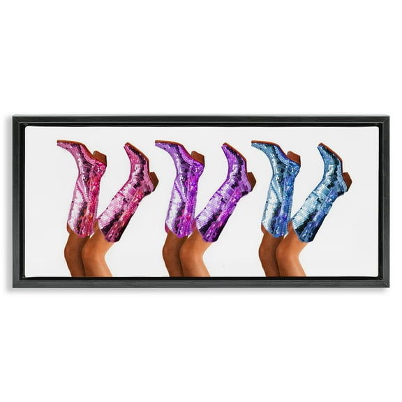 Stupell Industries Trendy Glam Cowgirl Boots People Painting Black Floater Framed Canvas Art Print Wall Art, 25 x 11