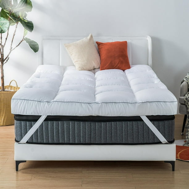 Ang Qi Queen Size Mattress Topper White with four Elastic band, Down