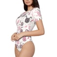 thumbnail image 2 of Daiia Rabbit And Carrot print Women's Crew Neck Short Sleeve Bodysuit Fashion Tops Fit Casual Basic Extender Bodysuit-Small, 2 of 9
