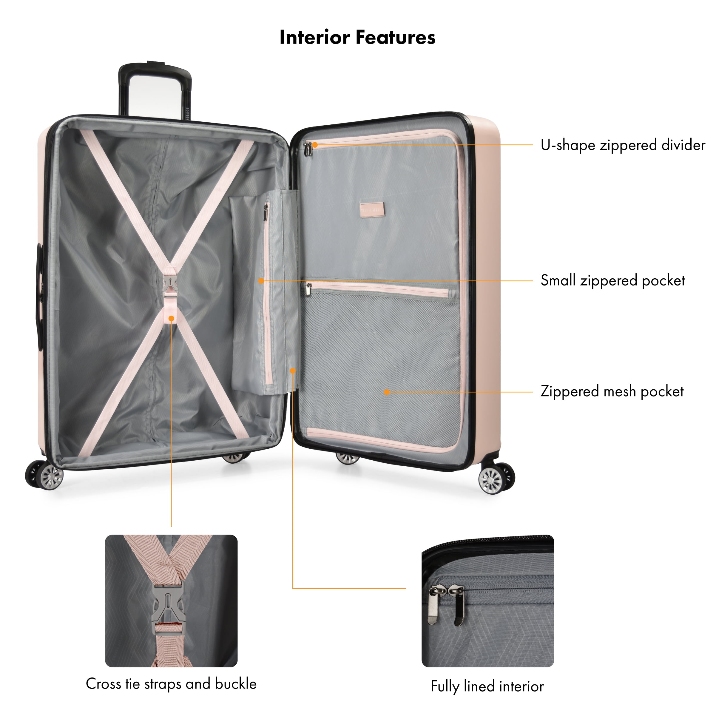 Travel Select Snowcreek Hardside Expandable Spinner Luggage Set w/ USB Port, Pink, 30" Checked Large