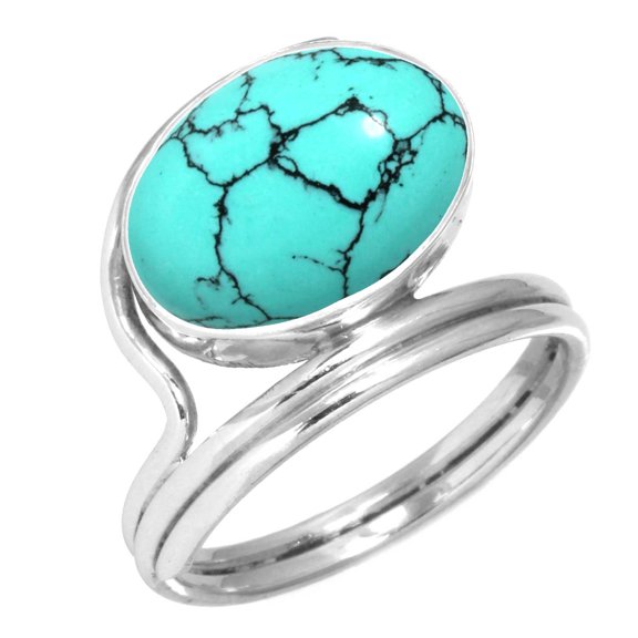 925 Silver Ring For Women - Men Blue Turquoise Stone Silver Ring Size 9 December Birthstone Fashion Silver Ring Size 9 Gift For Ladies On Engagement 925 Silver Jewelry With Gemstone