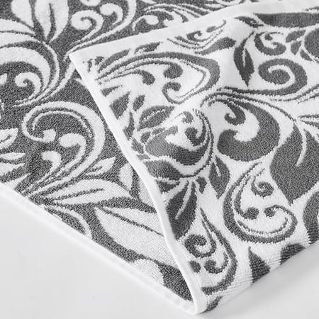 Trefoil Filigree 6-Piece 100% Cotton Towel Set – Reversible Yarn Dyed Jacquard – Includes 2 Bath Towels, 2 Hand Towels, 2 Washcloths – Absorbent, Quick Dry, Soft & Durable – Dark Gray
