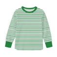 thumbnail image 2 of Long Sleeve T-Shirts for Boys Girls 5-16 Years Crewneck Striped Tops Lightweight Colorblock Casual Spring Fall (13 Years, Green), 2 of 8
