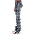 thumbnail image 2 of NOVASTILE Men's Slim fit Straight leg Stretch Denim Jeans Cargo Pockets Distressed All Over Frayed Ripped Patchwork Stacked Design Streetwear Light Wash Statement Pants M5 Blue 32, 2 of 4