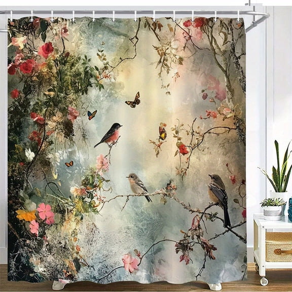 Dreamy Floral Shower Curtain, Soft Blossom Flower Print Bathroom Decor, 70x70 Inch