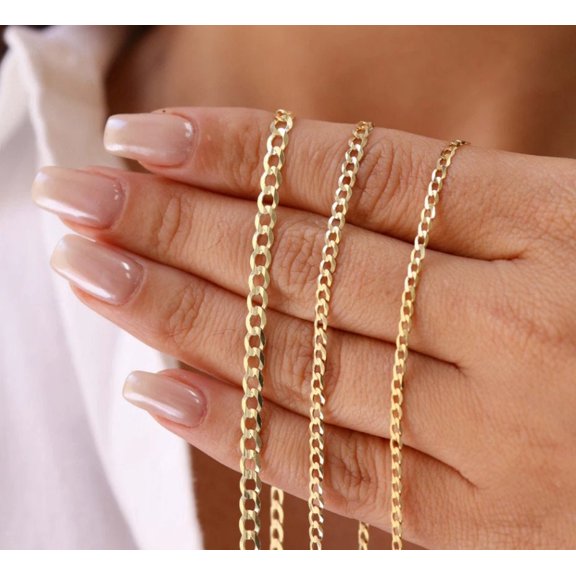 Solid 14K Gold Curb Chain 3mm Chain Necklace