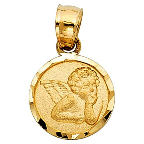 14k Yellow Gold Guardian Angel Medallion Pendant Cherub Catholic Faith Charm Jewelry Female Unisex